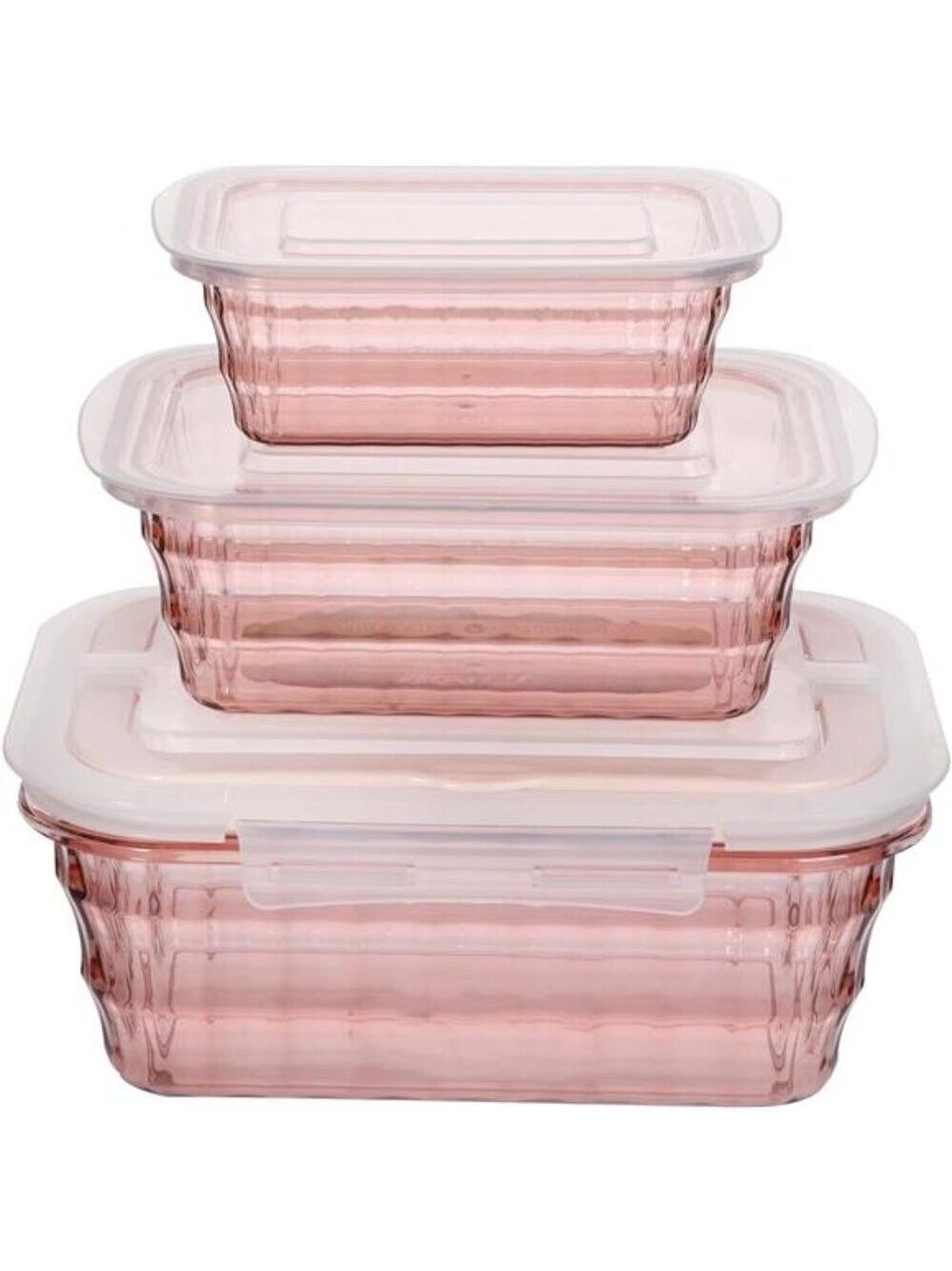 Food Storage Containers Set of 3 Meal Prep Salad Bowls BPA Free Pink To Go